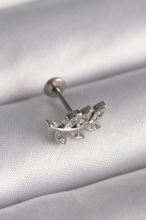 Mey İthalat® 316L Çelik Gümüş Renk Dal Model Zirkon Taş Detaylı Tragus Piercing