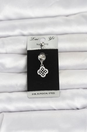 Mey İthalat® 316L Cerrahi Çelik Zirkon Taşlı Sallantılı Yonca Model Göbek Piercing