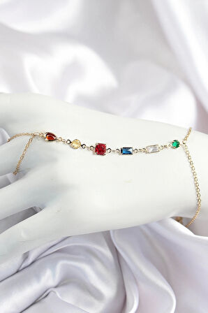 CEYLAN ADAM Pirinç Renkli Zirkon Taşlı Y Model Gold Renk Kadın Şahmeran