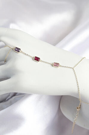 CEYLAN ADAM Pirinç Renkli Zirkon Taşlı Dikdörtgen Model Gold Renk Kadın Şahmeran