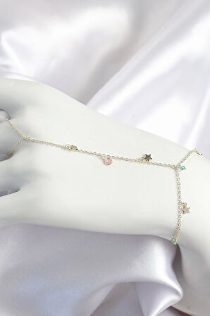 CEYLAN ADAM Pirinç Renkli Zirkon Taşlı Sallantılı Yıldızlı Model Gold Renk Kadın Şahmeran