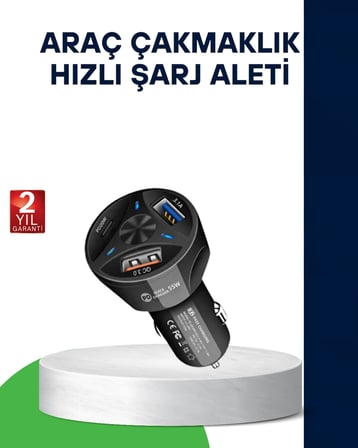 Mey İthalat® 55W Hızlı Araç Şarj Cihazı Quick Charge 3.0 Ve Pd Destekli