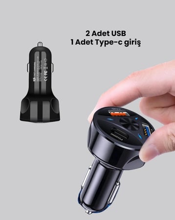 Mey İthalat® 55W Hızlı Araç Şarj Cihazı Quick Charge 3.0 Ve Pd Destekli