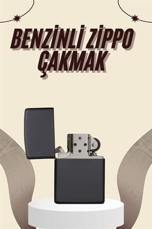 Mey İthalat® Çakmak Parlak Siyah Benzinli Çakmak Cep Boy Doldurulabilir