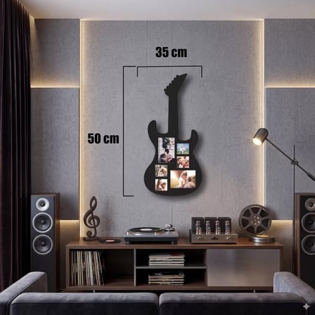 Modern Rock Serisi: Siyah Lazer Kesim Gitar Figürlü Çoklu Anı Çerçevesi 35x50CM