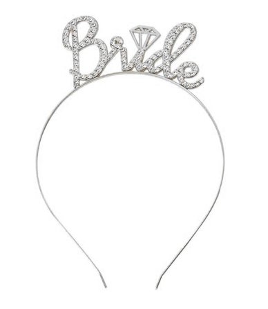 Mey İthalat® Gümüş Renkli Taşlı “Bride” Gelin Tacı – El Yazısı Yazı Tipiyle