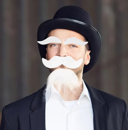 Mey İthalat® Beyaz Renk Kendinden Yapışkanlı Takma Sakal Bıyık ve Kaş Seti