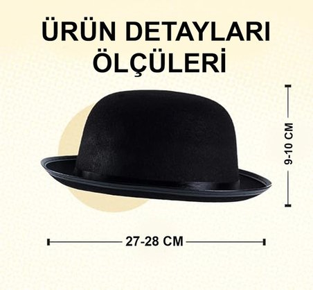 Mey İthalat® Charlie Chaplin Stil Çocuk Şapkası – Siyah Melon Parti Şapkası