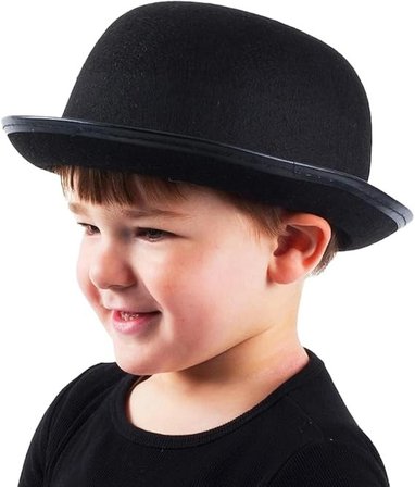 Mey İthalat® Charlie Chaplin Stil Çocuk Şapkası – Siyah Melon Parti Şapkası