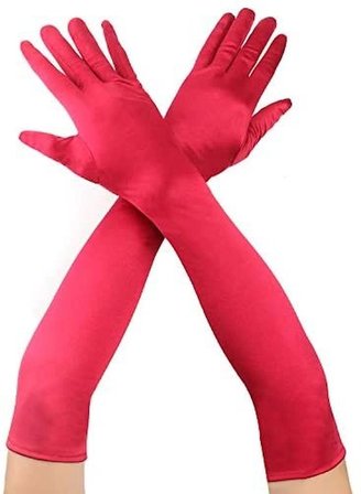 Mey İthalat® Kırmızı Renk Dirseğe Kadar Uzun Kumaş Eldiven 40 cm