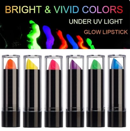 Mey İthalat® Karanlıkta Parlayan Yanan UV Neon Ruj Yüz Boyama 6 Adet 6 Renk