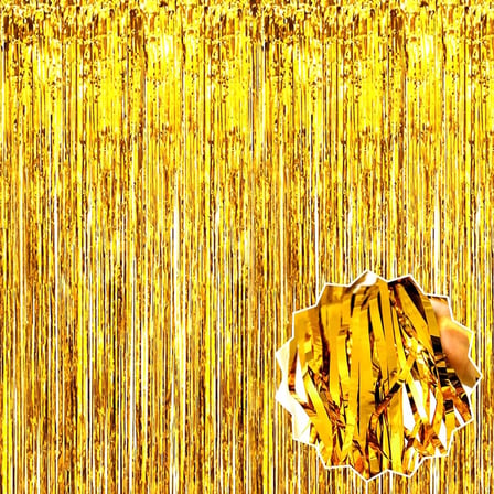 Mey İthalat® Altın Gold Renk Ekstra Metalize Parlak Saçaklı Arka Fon Perde İthal A Kalite 1x2 Metre