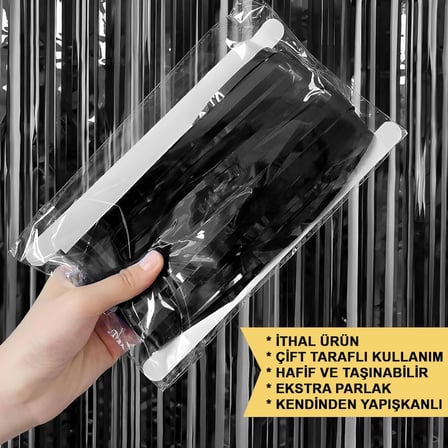 Mey İthalat® Siyah Renk Ekstra Metalize Parlak Saçaklı Arka Fon Perde İthal A Kalite 1x2 Metre