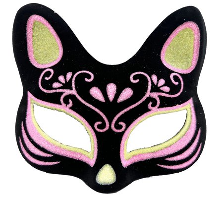 Mey İthalat® Siyah Renk Süet Kaplama Üzeri Sarı Pembe Simli Kedi Maskesi 17x14 cm