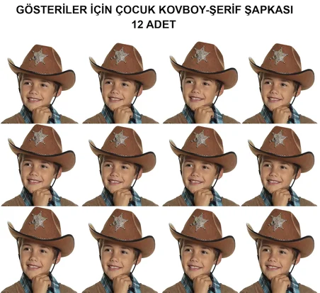 Mey İthalat® Kovboy Şerif Şapkası Kahve 12 Adet - Kostüm, Parti ve Gösteri Şapkası