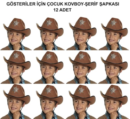 Mey İthalat® Kovboy Şerif Şapkası Kahve 12 Adet - Kostüm, Parti ve Gösteri Şapkası