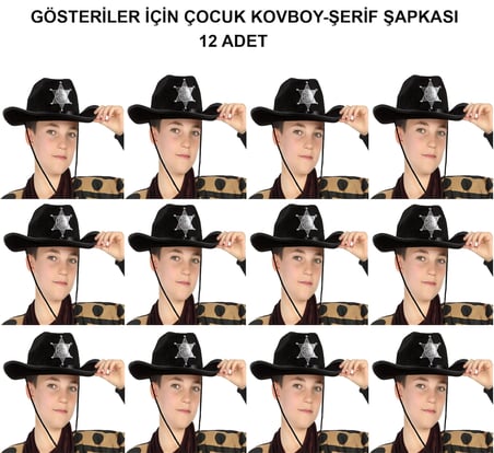 Mey İthalat® Kovboy Şerif Şapkası Siyah 12 Adet - Kostüm, Parti ve Gösteri Şapkası