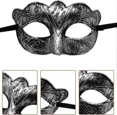Mey İthalat® Maskeli Balo Antik Gri Gümüş Eskitilmiş Maske Balo Venedik