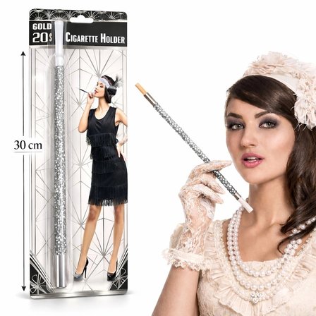 Mey İthalat® 30 cm Gümüş Payetli Sigara Tutacağı – 1920’ler Gatsby Parti Aksesuarı