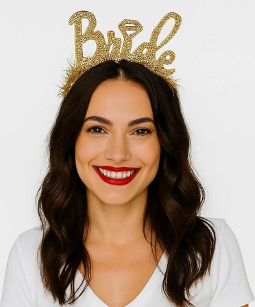 Mey İthalat® Altın Renk Bekarlığa Veda İtalik Yazı Alyanslı Bride Taç