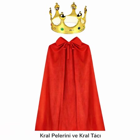 Mey İthalat® 90 cm Kral Pelerini ve Altın Kral Tacı Seti