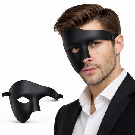 Mey İthalat® Siyah Yarım Erkek Maske – Phantom Parti & Balo Maskesi