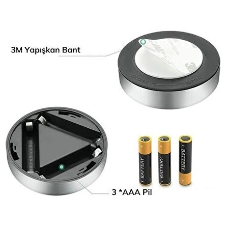 CEYLAN ADAM  Kablosuz Spot Pilli Dokunmatik Led Lamba 3 Ledli Dolap Lambası