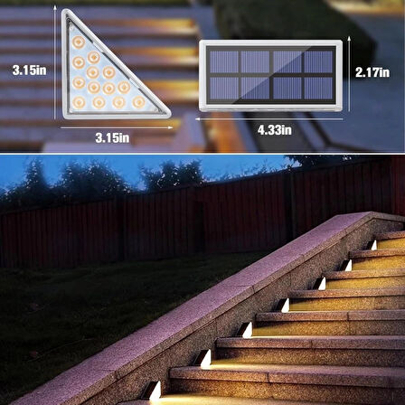 8 Adet Üçgen  Güneş Enerjisi ile Şarj Olan Dış Mekan Solar Basamak Köşe ası