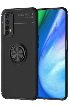 Realme 7 Kılıf Range Yüzüklü Silikon - Siyah