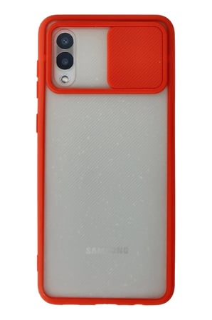 Samsung Galaxy A02 Kılıf Palm Buzlu Kamera Sürgülü Silikon - Kırmızı