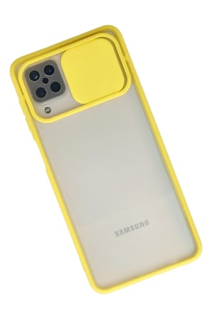 Samsung Galaxy A12 Kılıf Palm Buzlu Kamera Sürgülü Silikon - Sarı