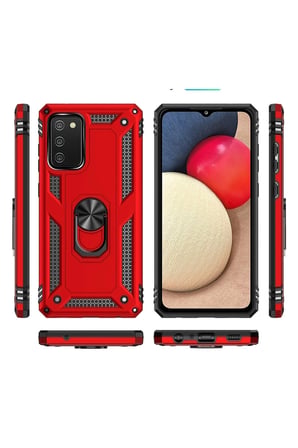 Samsung Galaxy A03S Kılıf Sofya Yüzüklü Silikon Kapak - Kırmızı