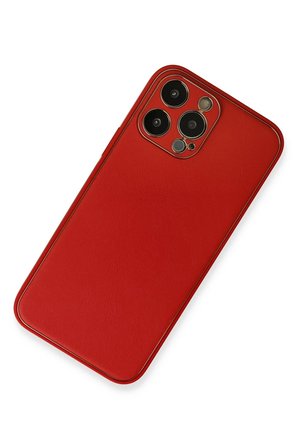 Mey İthalat®  iPhone 13 Pro Max Kılıf Coco Deri Silikon Kapak - Kırmızı