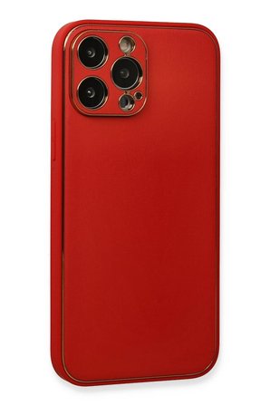 Mey İthalat®  iPhone 13 Pro Max Kılıf Coco Deri Silikon Kapak - Kırmızı
