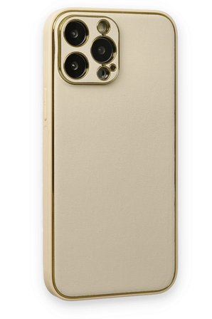 Mey İthalat®  iPhone 13 Pro Kılıf Coco Deri Silikon Kapak - Gold
