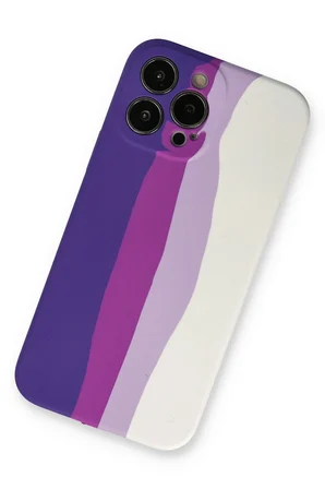Mey İthalat®  iPhone 13 Pro Kılıf Ebruli Lansman Silikon - Mor-Beyaz