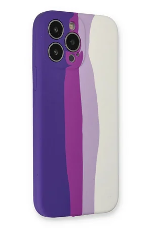Mey İthalat®  iPhone 13 Pro Kılıf Ebruli Lansman Silikon - Mor-Beyaz