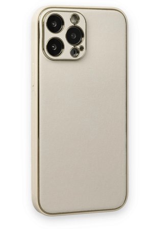 Mey İthalat®  iPhone 13 Pro Kılıf Coco Deri Silikon Kapak - Beyaz