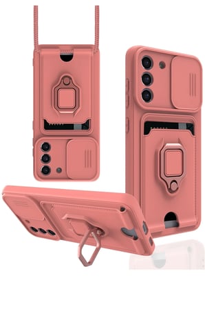 Mey İthalat®  Samsung Galaxy S21 FE Kılıf Zuma Kartvizitli Yüzüklü Silikon - Pembe