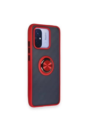Mey İthalat®   Redmi 12C Kılıf Montreal Yüzüklü Silikon Kapak - Kırmızı