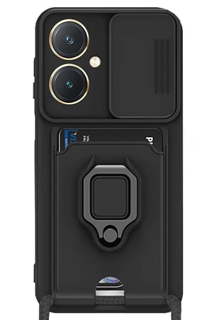 Vivo Y27 Kılıf Zuma Kartvizitli Yüzüklü Silikon - Siyah