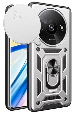 Mey İthalat®   Redmi A3 4G Kılıf Pars Lens Yüzüklü Silikon - Gümüş