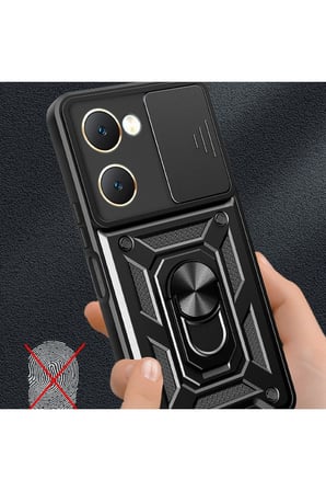 Vivo Y18 Kılıf Pars Lens Yüzüklü Silikon - Siyah