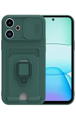 Redmi 13 4G Kılıf Zuma Kartvizitli Yüzüklü Silikon - Yeşil