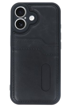 Mey İthalat®  iPhone 16 Kılıf Sara Kartvizitli Deri Kılıf - Siyah