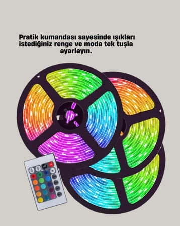 Mey İthalat® Uzaktan Kumandalı RGB Smart Şerit LED Işık Esnek ve Taşınabilir Dekorasyon