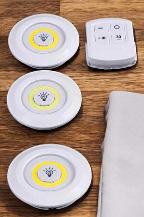 CEYLAN ADAM Led Lamba 3'lü Uzaktan Kumandalı Yapışkanlı Beyaz Işık