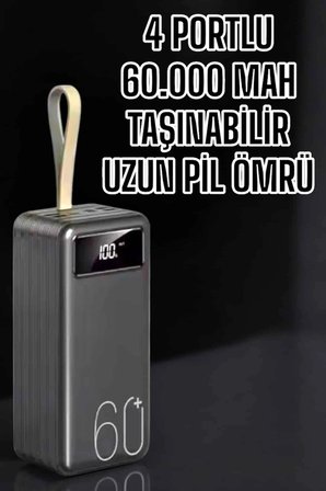 Mey İthalat Powerbank 60.000 Mah Hızlı Şarj 4 Çıkışlı Uzun Şarj Süreli Dijital Göstergeli