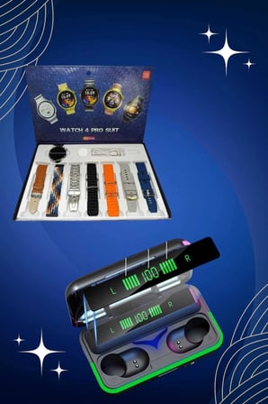 Mey İthalat® Powerbank Bluetooth Kulaklık Ve Akıllı Saat 7 Kordonlu Metal Kordon Plastik Kordon