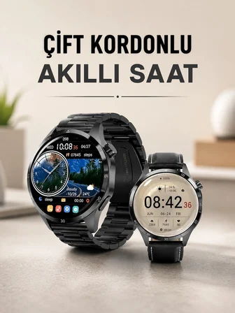 Mey İthalat® Çift Kordonlu Yüksek Çözünürlüklü Akıllı Saat Uyku İzleyici & Spor Modları